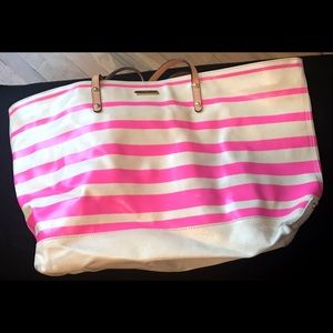 Rebecca Minkoff pink and white striped tote